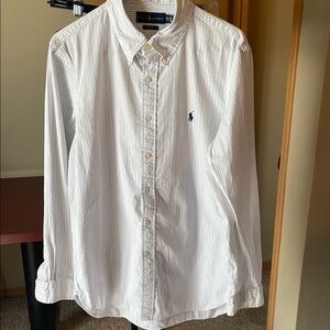Ralph Lauren White Casual Button Down striped Shirt